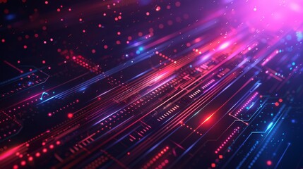 Obraz premium Abstract futuristic technology background with glowing red and blue lights. Concept of cyber, network, connection, data, digital, AI.