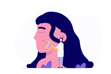  Face with pimples. Acne, skin care, skin health and dermatology, Face mask  concept. Vector flat illustration.