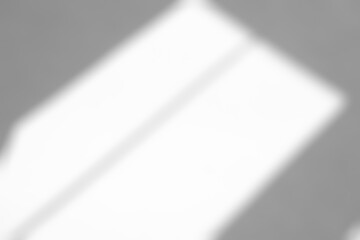 Blurry Reflection shadows on white wall, Soft Sunlight and Shadow from window frame.Natural sun beam scene effect on floor,Monochrome Mockup of abstract overlay for studio room background