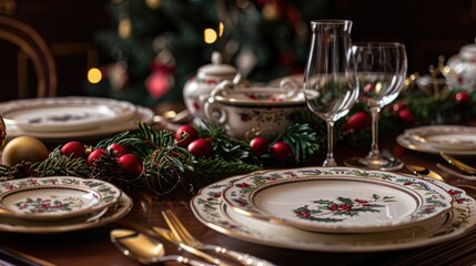 Fototapeta premium Holiday tableware, Christmas. Dinner celebrated.