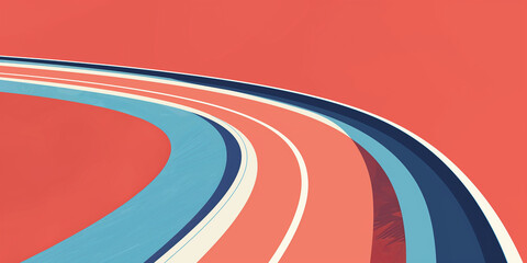 Isometric illustration of a cycling track, isometric illustration of a cycling track on a red background, in a flat design style, with minimalistic shapes, clean lines, and vector graphics