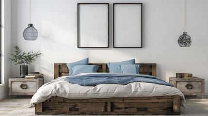 Bedroom design ideas in a minimalist style, making use of natural light, house, apartment, design, architecture, bedroom, furniture, bed, pillows, ornamental plants, wooden floors, and AI-generated.