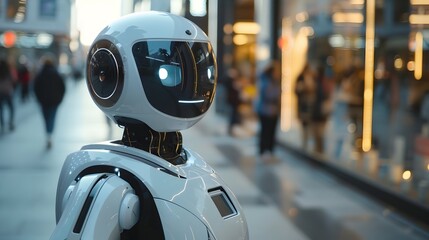 Fototapeta premium Humanoid Robot Providing Assistance and Information in Public Urban Setting