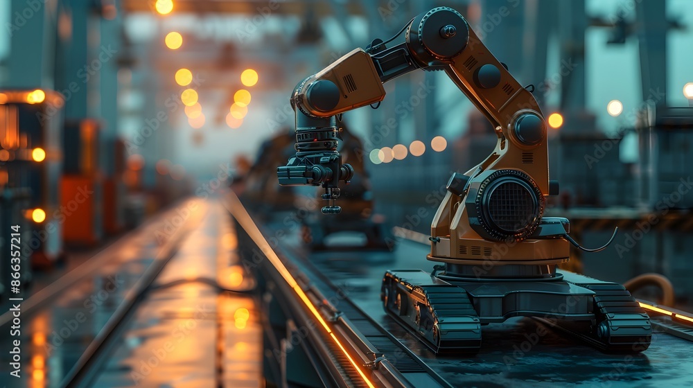 Poster advanced robotic logistics system efficiently managing a busy shipping port