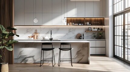 clean modern kitchen interior, luxury apartment