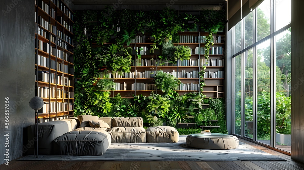 Canvas Prints sustainable green library with natural light and indoor botanical oasis