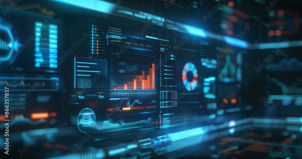 Poster futuristic interface with data visualization