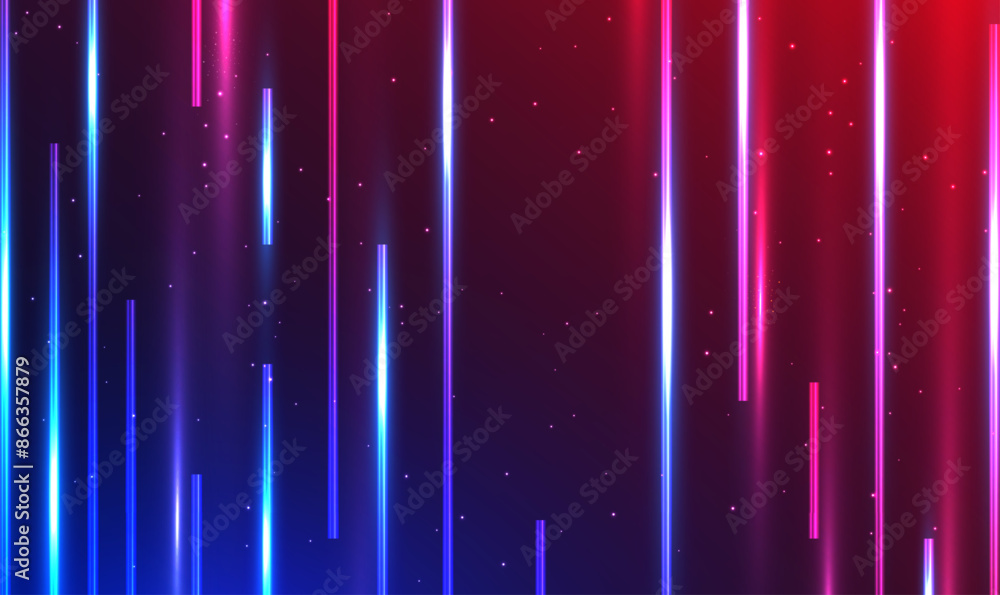 Poster abstract background with ascending colorful neon lines. vertical neon lines with glowing trails. blu