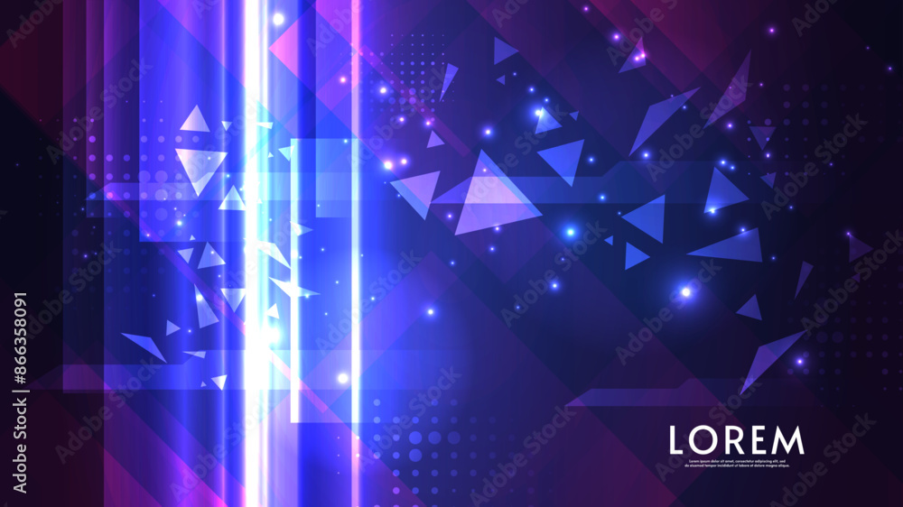 Poster dynamic neon background with triangle elements. bright light. game backdrop. futuristic design for w