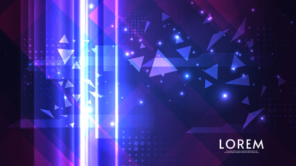 Dynamic neon background with triangle elements. Bright light. Game backdrop. Futuristic design for wallpaper, background, poster, banner, game, web.