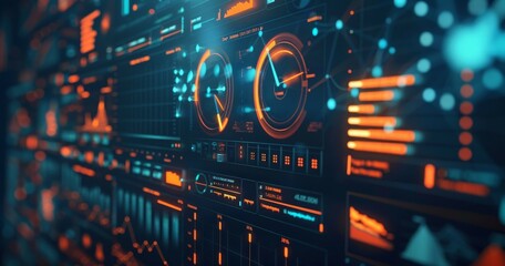 Obraz premium Futuristic User Interface with Glowing Orange and Blue Data