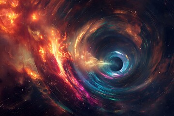 Fototapeta premium Colorful wormhole is opening in deep space, promising exciting interstellar travel to distant galaxies