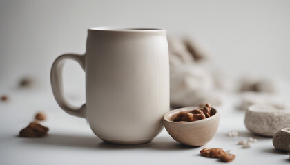 minimal design of ceramic mug, mockup of beautiful handmade ceramic on white background
