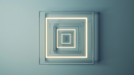 Neon geometry tools arranged in a precise square on a light grey background.