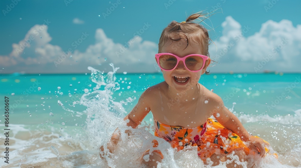 Sticker A child in pink sunglasses