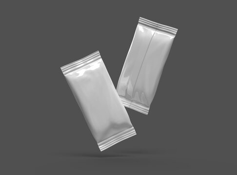 3D rendered mockup template for a glossy generic, sealed ice-cream packaging bag on a transparent background