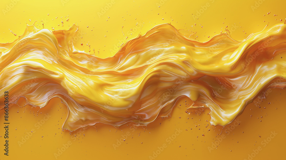 Poster a yellow liquid is splashing out of a container, creating a wave-like pattern. concept of movement a
