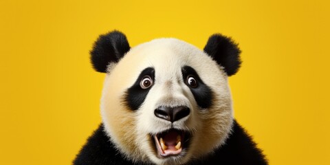 Fototapeta premium Surprised Panda on Yellow Background