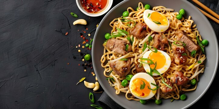 Filipino pancit canton egg noodles pork veggies traditional Filipino dish. Concept Filipino Cuisine, Pancit Canton, Egg Noodles, Pork Recipe, Traditional Dish