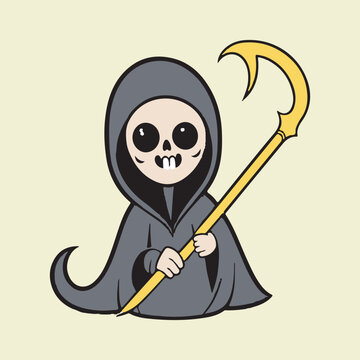 recommend clip art: Cute Grim Reaper vector. Death with Scythe clip art. Halloween character. Skeleton in grim reaper gown. Flat vector in cartoon style isolated