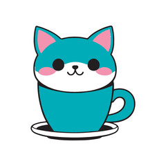 Cute Cat in Coffee cup Cartoon Vector Icon Illustration Animal Icon Isolated Flat Vector
