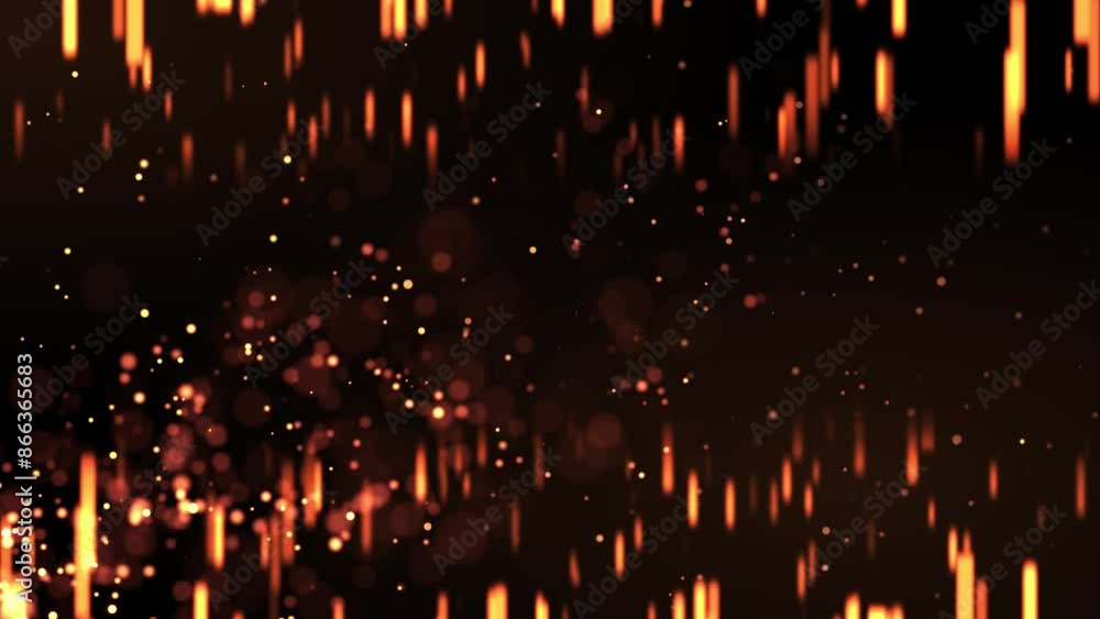 Poster Abstract background of bright glowing orange-gold particles. The points swirl with wave energy. Beautiful bokeh.