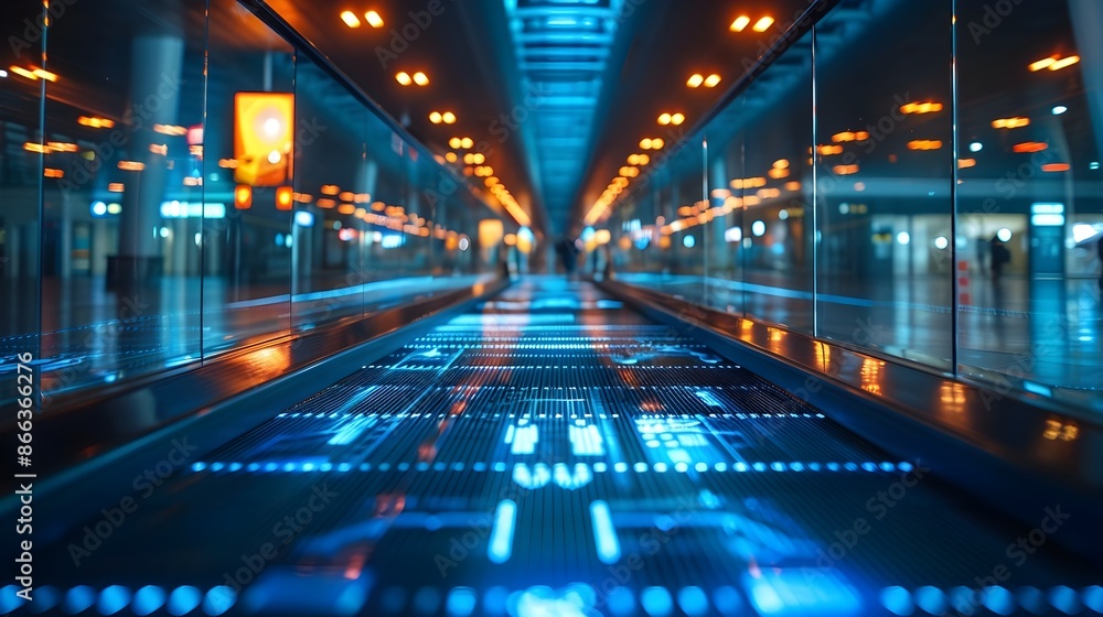 Poster futuristic airport navigation system with wayfinding and personalized guidance for intuitive travel 
