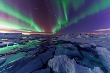 The aurora borealis casting a luminary glow over an icy tundra
