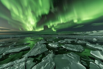 The aurora borealis casting a luminary glow over an icy tundra