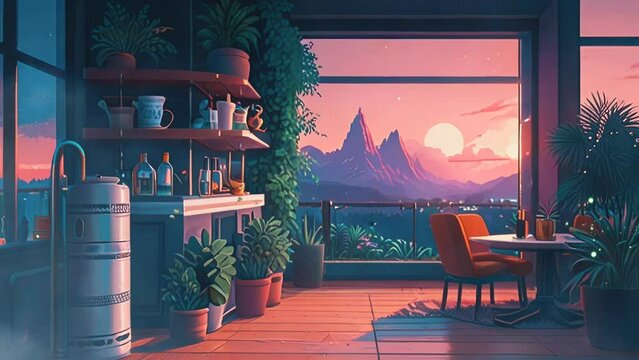 Home room with beautiful pentai background, in smooth looping background with 4K video animation 