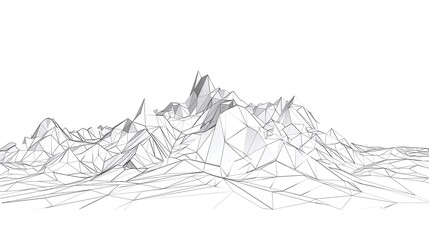 Fototapeta premium Abstract mountain landscape. Polygonal sketch. Outline background. Mountain range isolated on a white background. Line art. Black on white graphic. Low poly wireframe linear vector illustration.