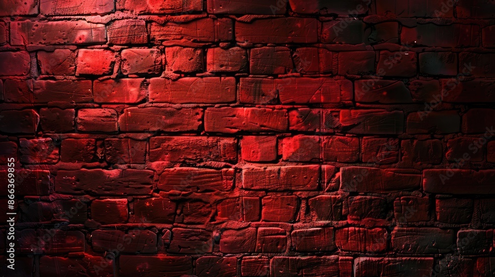 Poster red brick wall background with space for text on an illuminated backdrop