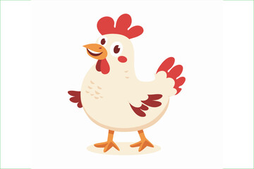 Happy cartoon chicken, isolated on a white background, Flat style cartoon vector illustration. Chicken cartoon, Cute Cartoon Chickens. 