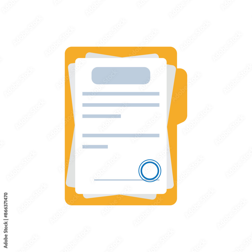 Poster document, folder with stamp and text icon in flat style. white papers vector illustration on isolate