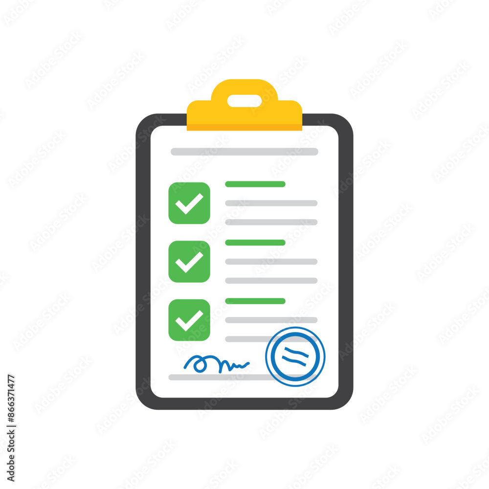 Poster clipboard with checklist icon in flat style. planning and organization of work vector illustration o