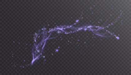 Magic glow PNG. The light effect sparkles along a curved path, sparkling with a brilliant, magical textured shimmer. Glowing stardust wave, shiny sparkles of magical starlight for web design and illus
