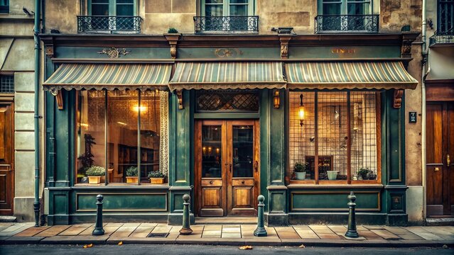 Vintage Parisian Storefront Facade Template - Retro French Architecture and Design