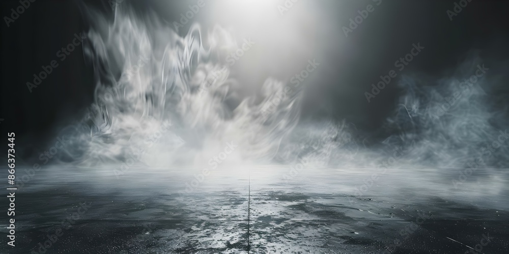 Poster dark abstract space with white fog on concrete floor a generative background. concept abstract space