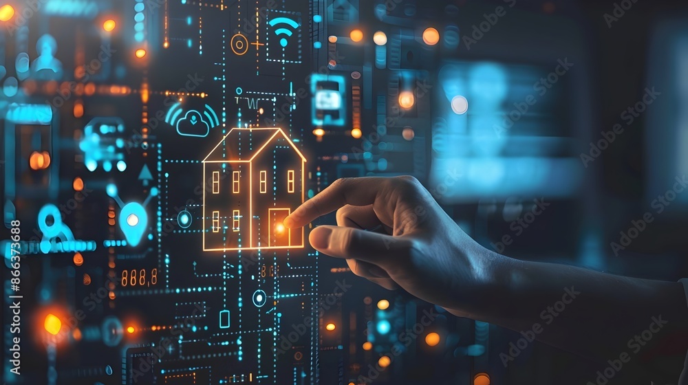 Poster smart home energy management system monitoring and optimizing electricity usage for efficient resour