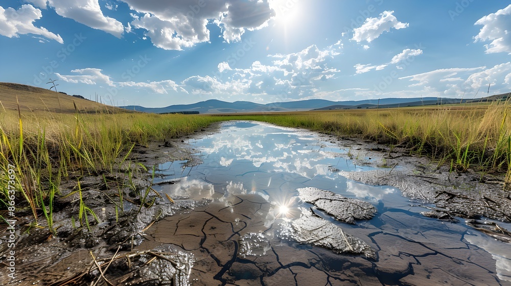 Aufkleber drought resource management concept with sensors and data analytics in rural landscape