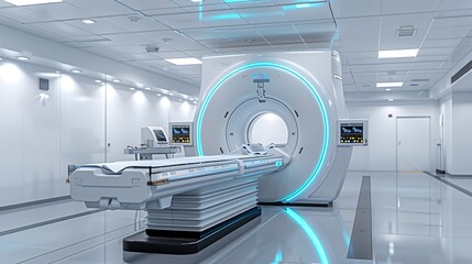 Modern Magnetic Resonance Imaging Machine in a Sterile Hospital Room