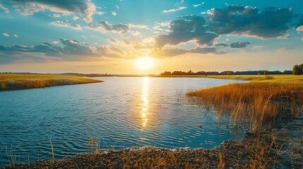Scenic Sunset Landscape of a Tranquil Wetland Ecosystem in a Drought Prone Region