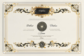 Elegant Award Certificate with Golden Borders and Ornate Emblem for Recognizing Excellence in Various Achievements