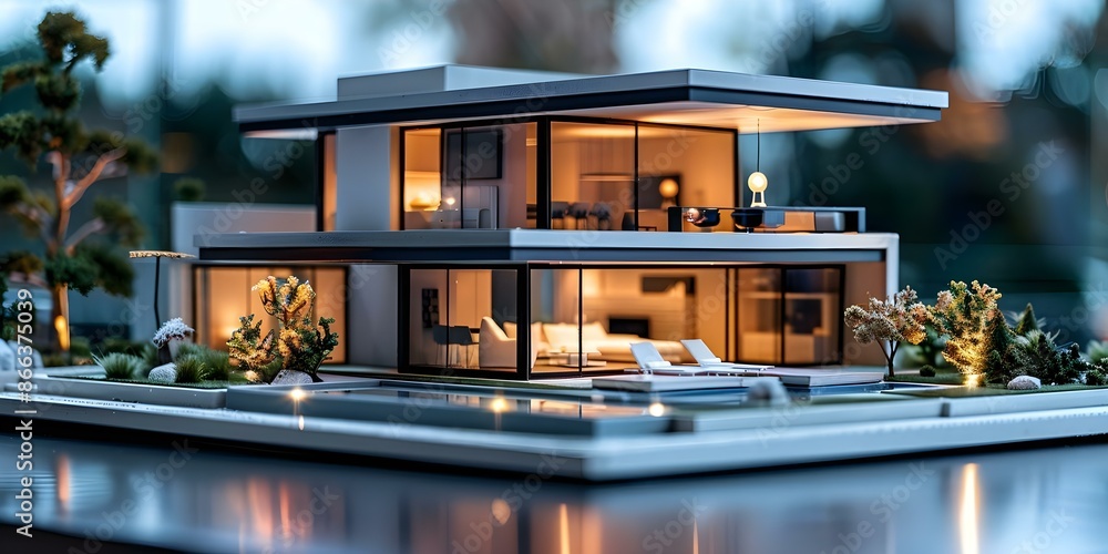 Poster creating a small-scale smart home with cutting-edge technology. concept smart home technology, inter