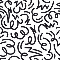 Abstract drawing doodle seamless pattern. Creative squiggle black lines. Trendy simple background.