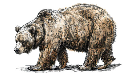 Brown Bear Illustration, Ink Drawing, Line Art Vector, Isolated on White Background