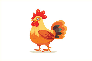Happy cartoon chicken, isolated on a white background, Flat style cartoon vector illustration. Chicken cartoon, Cute Cartoon Chickens. 