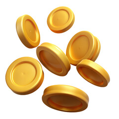 Flying coins 3d icon PNG on a transparent background