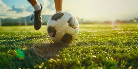 A substitute soccer player warms up for a game next to the pitch.