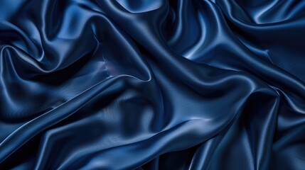 Fototapeta premium Close up of opulent navy silk or satin fabric with gentle wrinkles and a soft sheen suitable for bedding or clothing